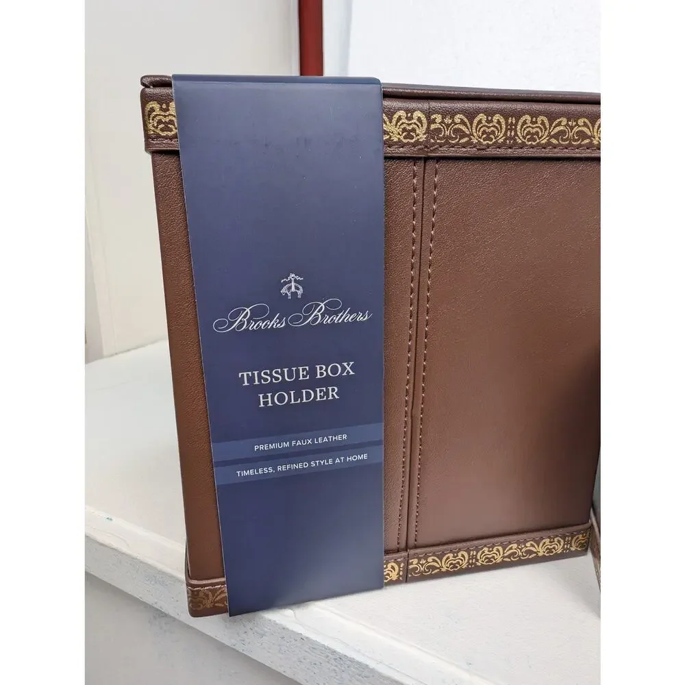 Brooks Brothers Sheep Tissue Box Holder Leather Old Money Equestrian Preppy NWT